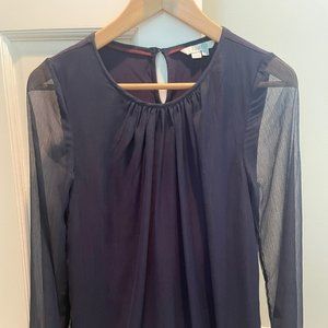 Boden Navy Blouse with Sheer Sleeves